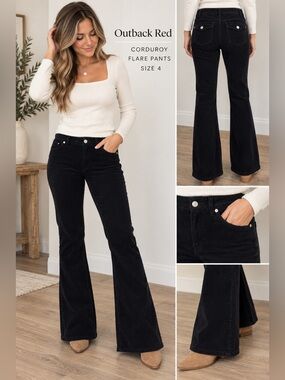 Outback Red Black Corduroy Flare Pants Size 4